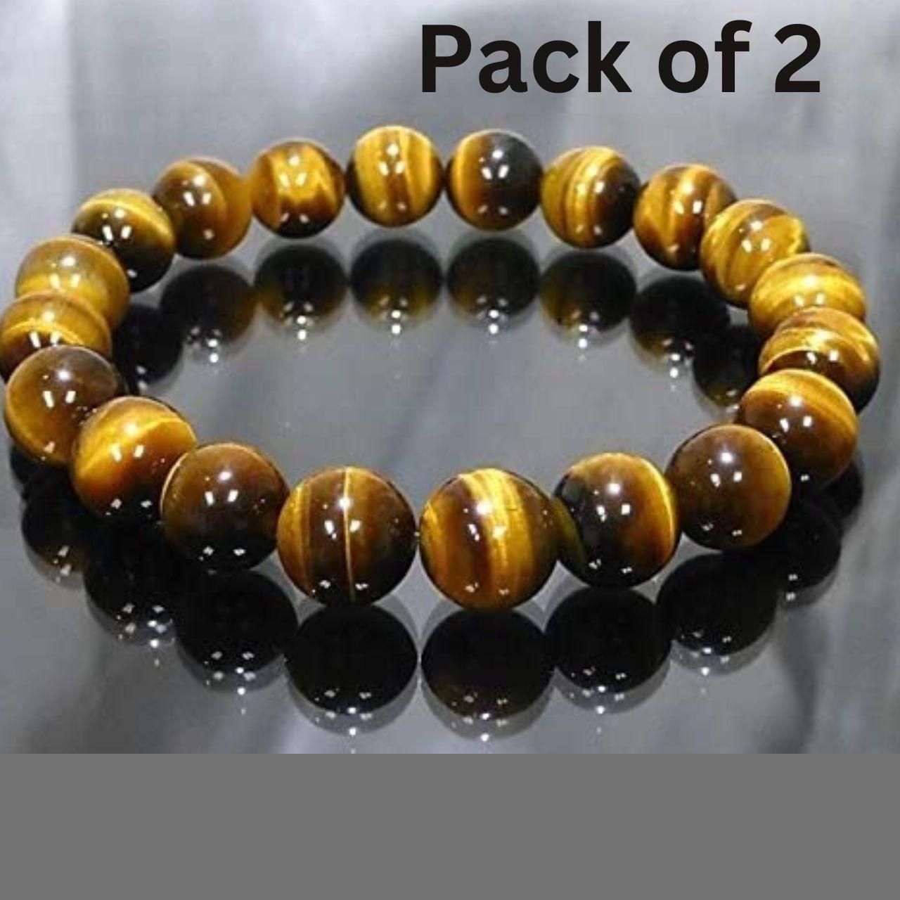 🧿 Tiger Eye Yellow Crystal Healing Stone Bracelet – Pack of 2